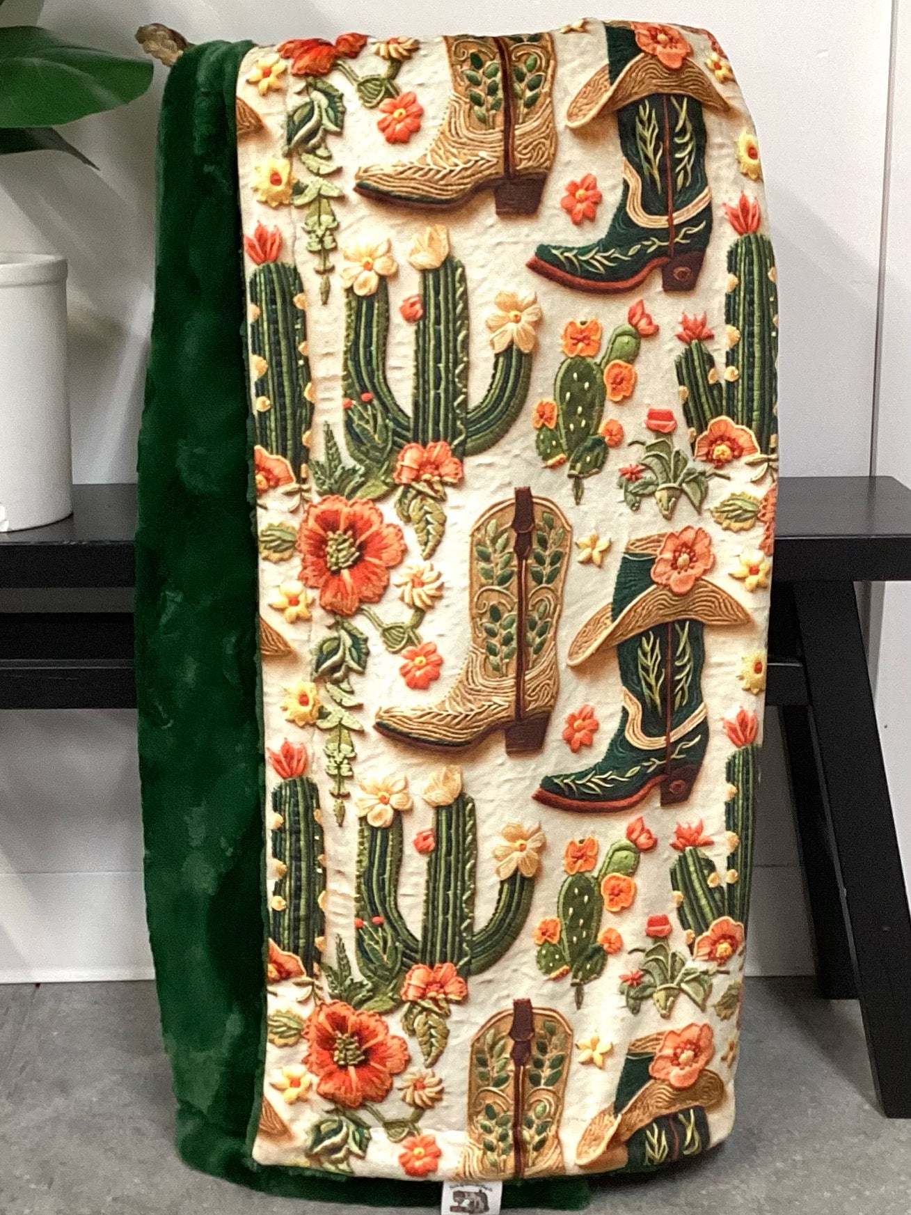 Embroidered Cactus & Boots Throw *RTS*