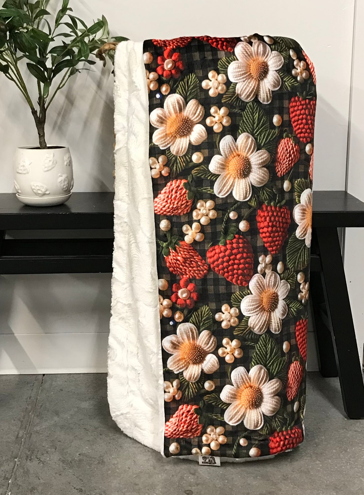 Embroidered Strawberries Throw *RTS*
