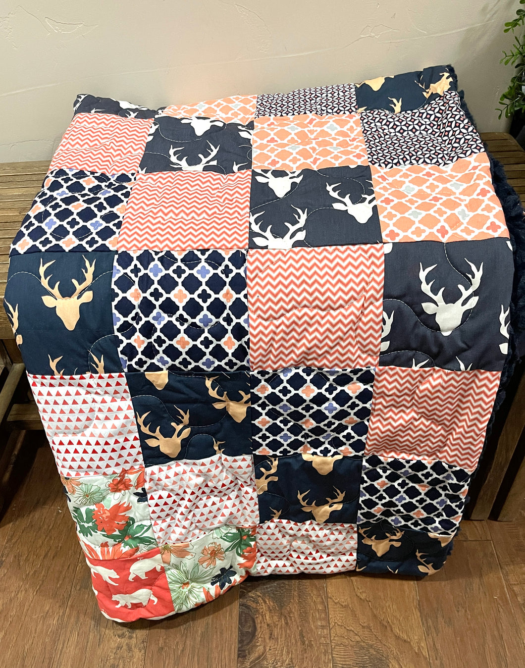 Woodland Cotton Pieced Top Quilted Crib Blanket *READY TO SHIP*
