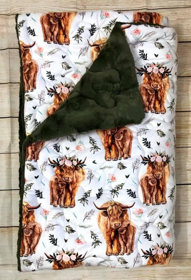 Pink Highland Cow Mama & Baby Minky Blanket *PREORDER*