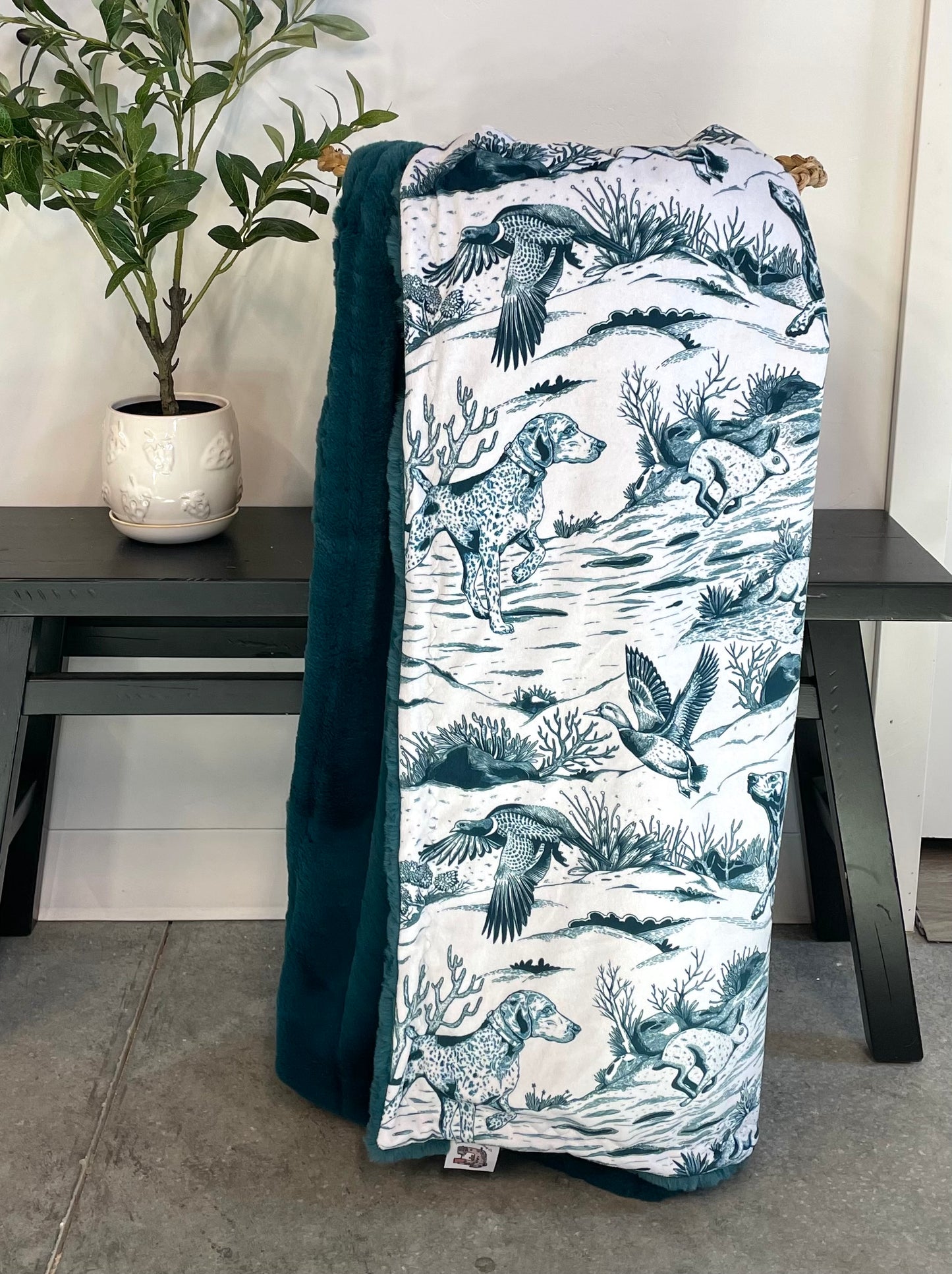 **PREORDER** Teal Bird Dog Minky Blanket