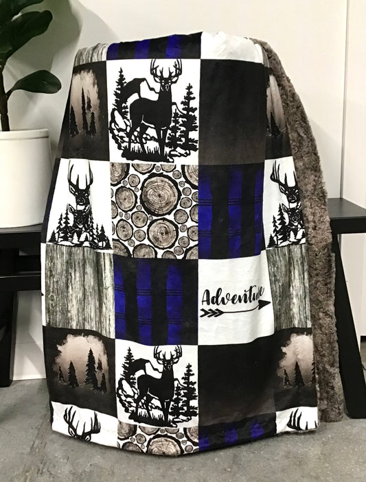 Adventure Whitetail Deer (BLUE) Patchwork Throw *RTS*