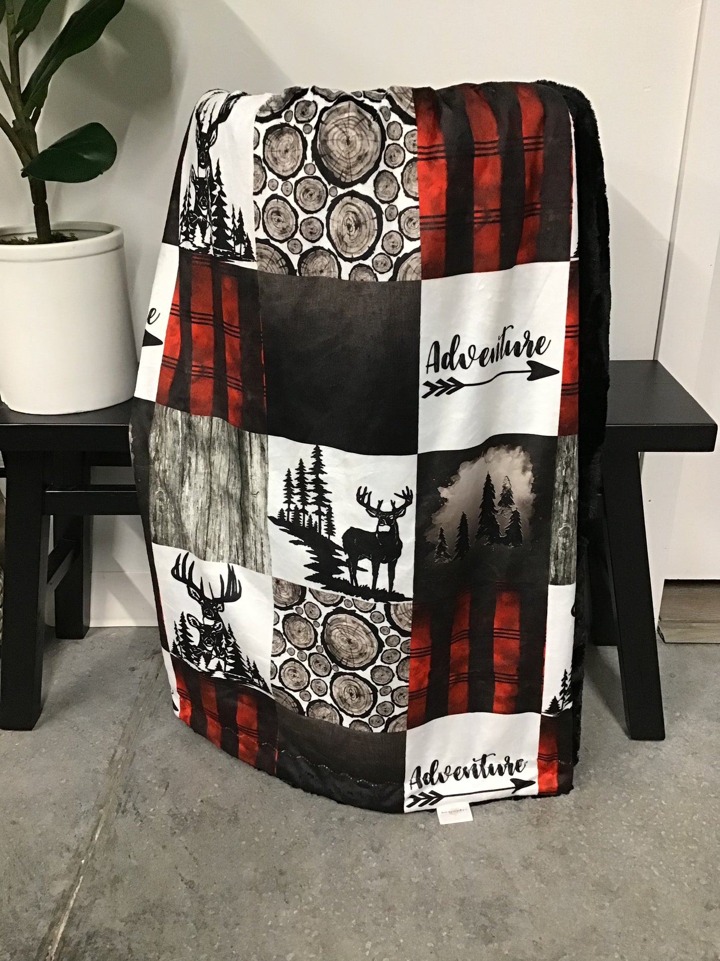 Adventure Whitetail Deer (RED) Patchwork Throw *RTS*