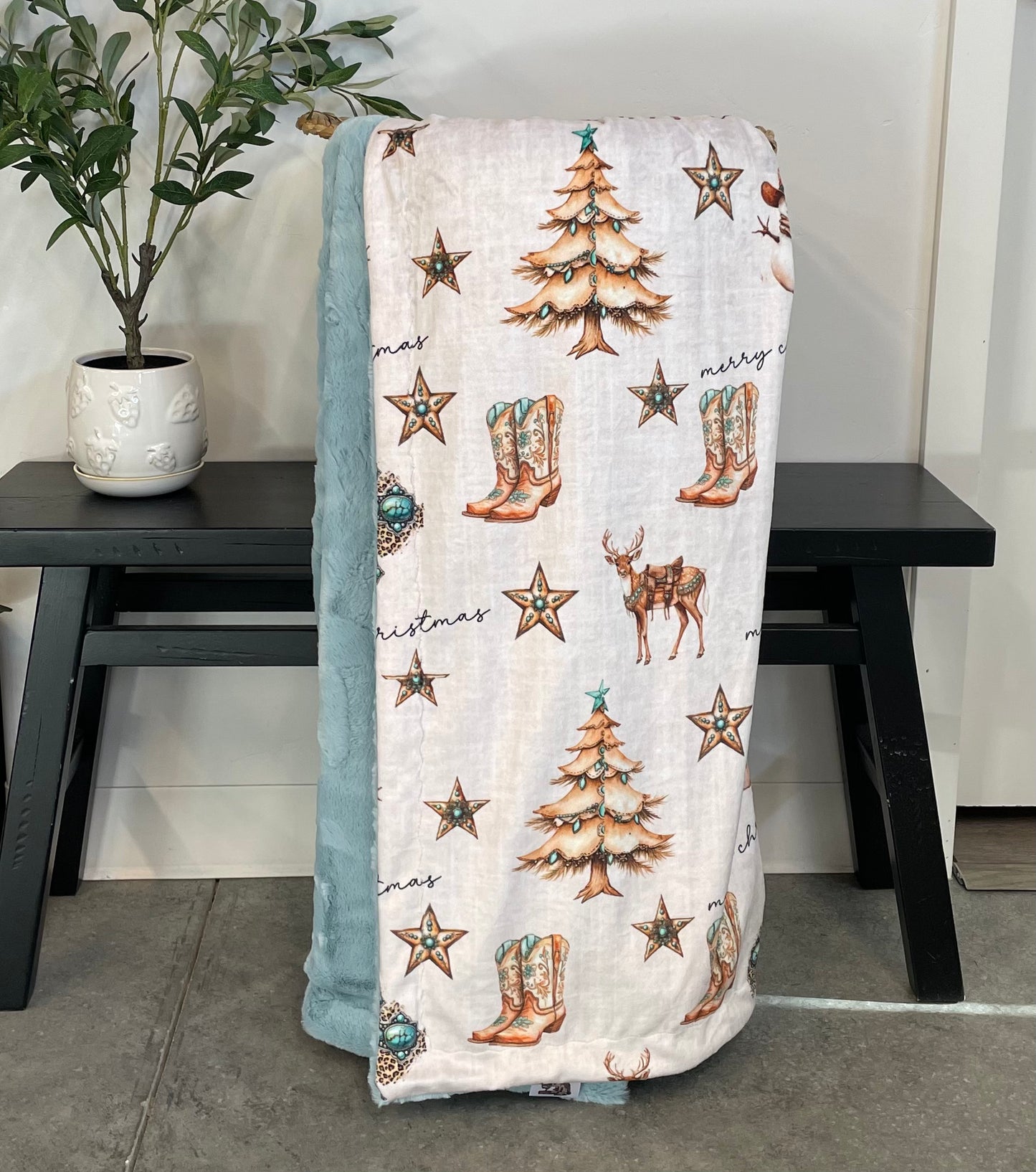 PRINTING FLAW - Turquoise Christmas Throw *RTS*