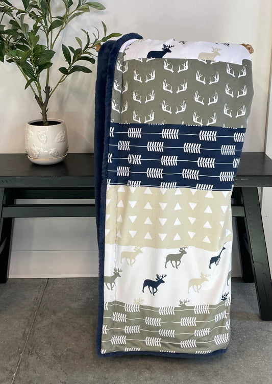 Blue & Cream Deer Throw *RTS*