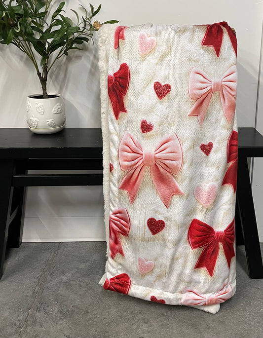 Valentine Knit Bows Throw *RTS*