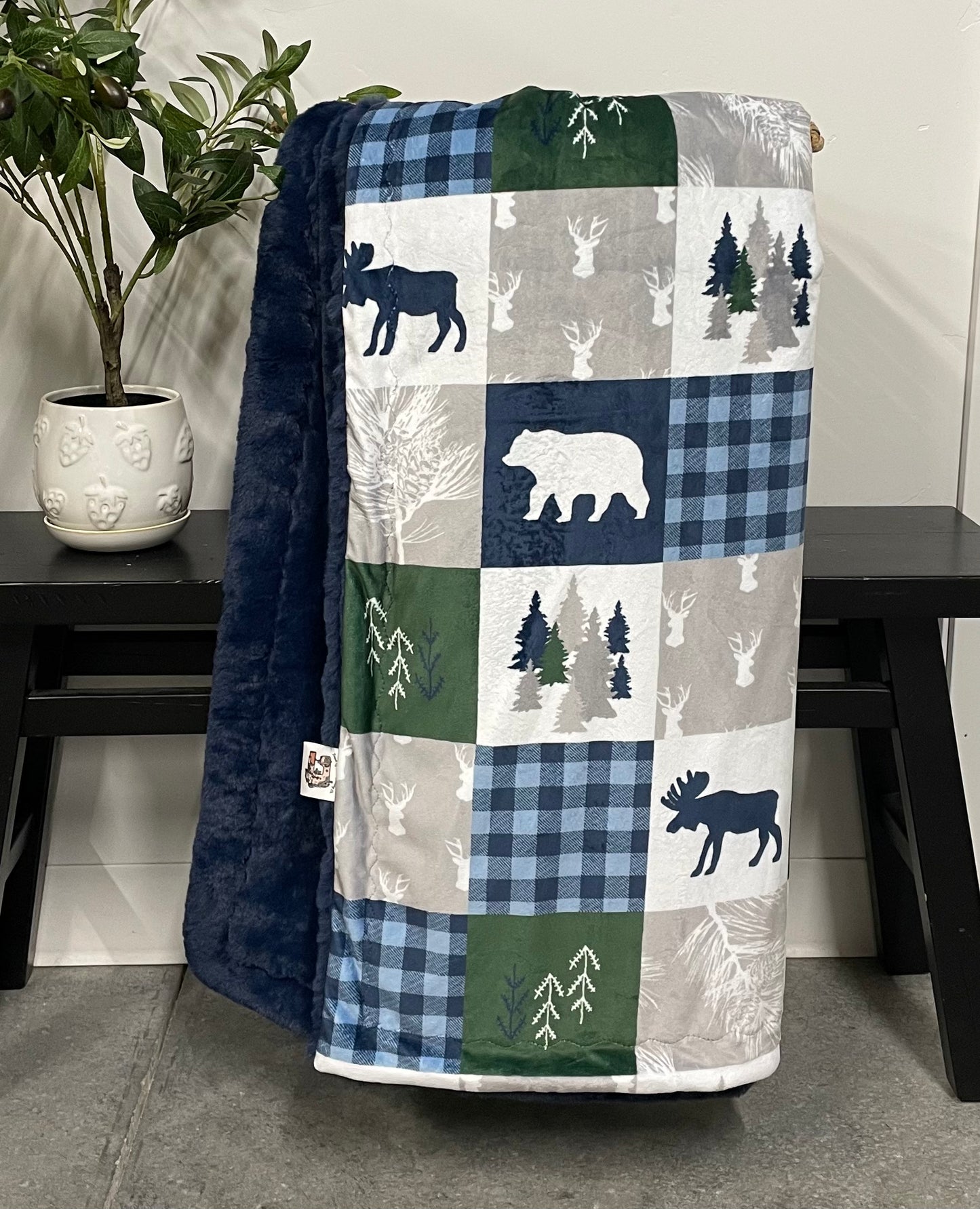 Patch Cabin Navy Adult Blanket *READY TO SHIP*