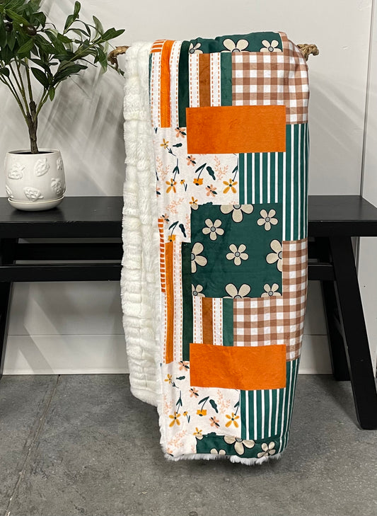 Green & Orange Floral Block Crib *RTS*