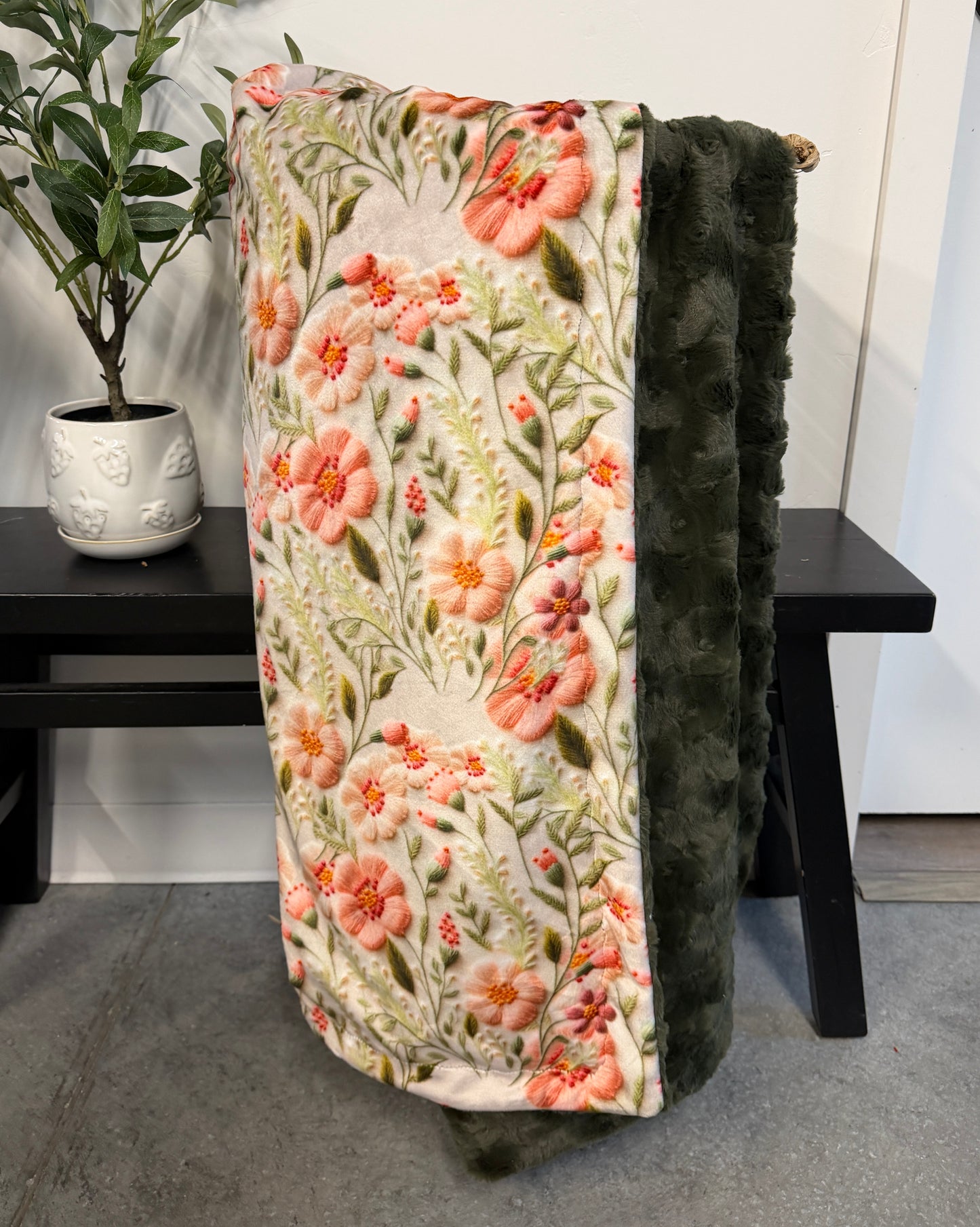 Embroidered Coral Floral Throw *RTS*