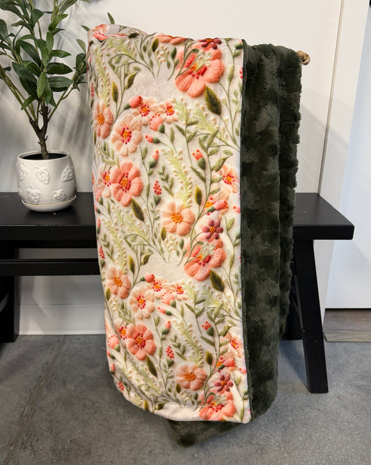 Embroidered Coral Floral Throw *RTS*