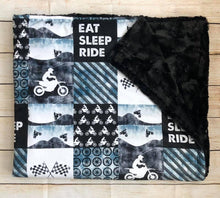 Load image into Gallery viewer, Eat Sleep Ride Dirt Bikes Minky Blanket *PREORDER*
