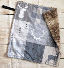 Load image into Gallery viewer, Neutral Woodland Patchwork Minky Blanket *PREORDER*
