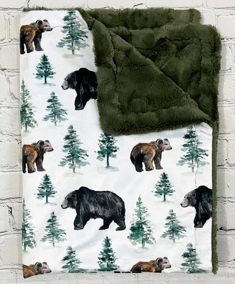 Watercolor Bears Minky Blanket *PREORDER*