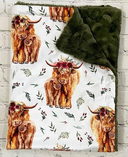 Maroon Highland Cow Mama & Baby Minky Blanket *PREORDER*