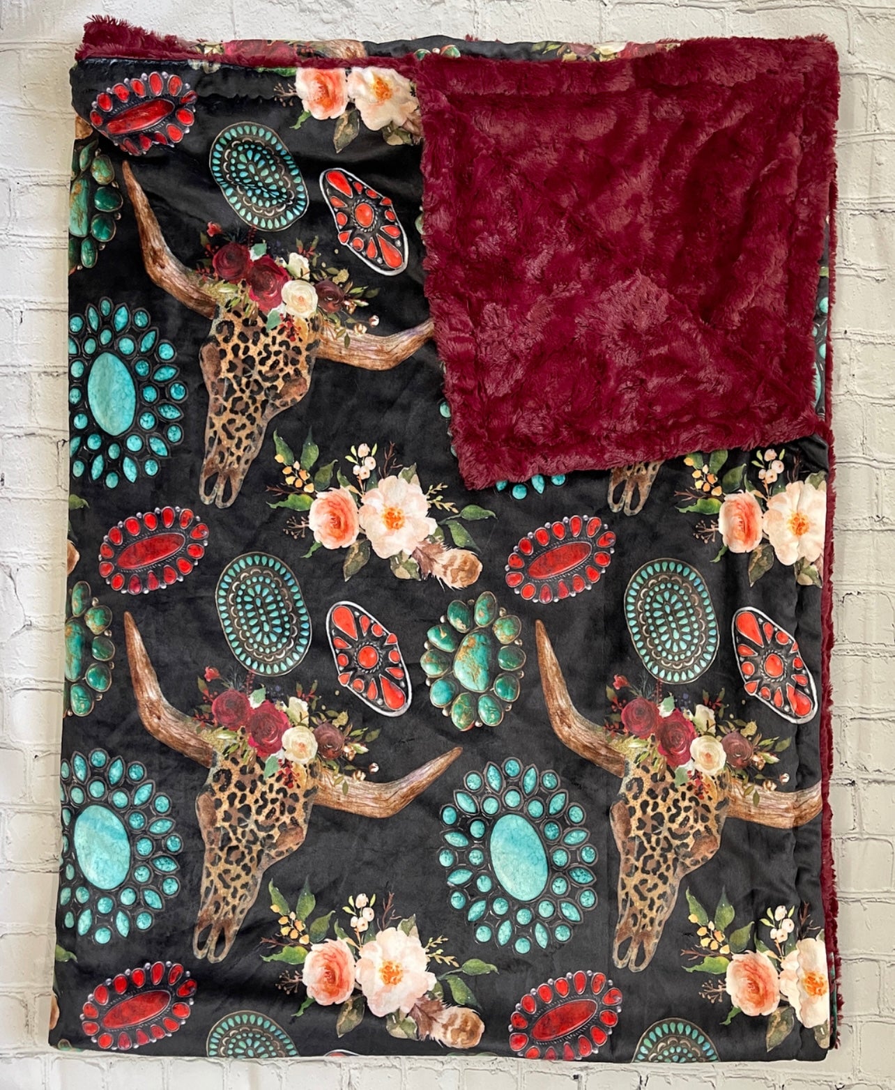 Boho Leopard with Maroon Back Blanket *PREORDER TAT 6-8 WEEKS*