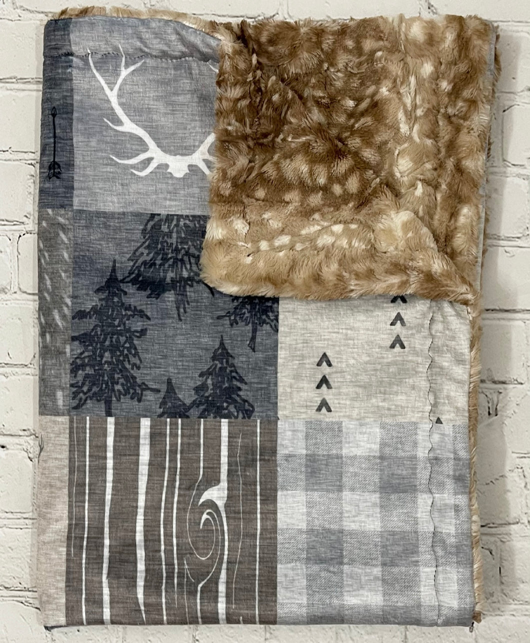 Neutral Woodland Patchwork Minky Blanket *PREORDER*